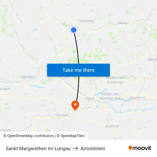 Sankt Margarethen Im Lungau to Arnoldstein map