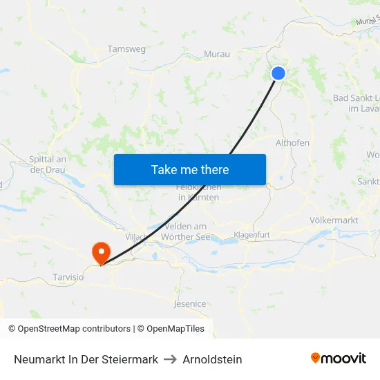 Neumarkt In Der Steiermark to Arnoldstein map