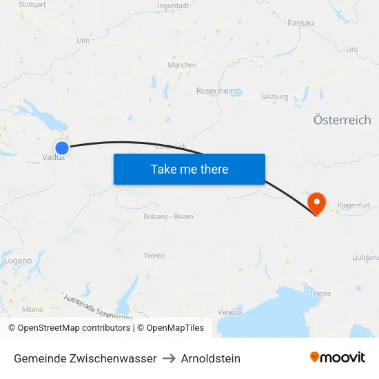Gemeinde Zwischenwasser to Arnoldstein map