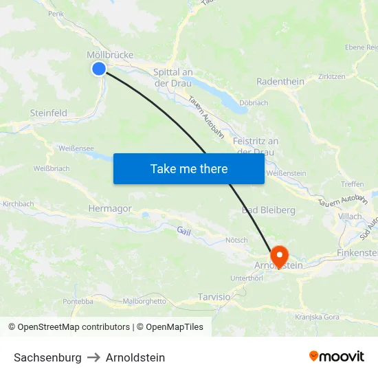 Sachsenburg to Arnoldstein map