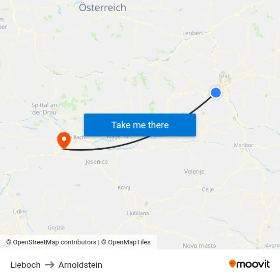 Lieboch to Arnoldstein map