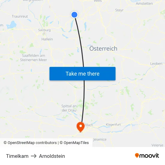 Timelkam to Arnoldstein map