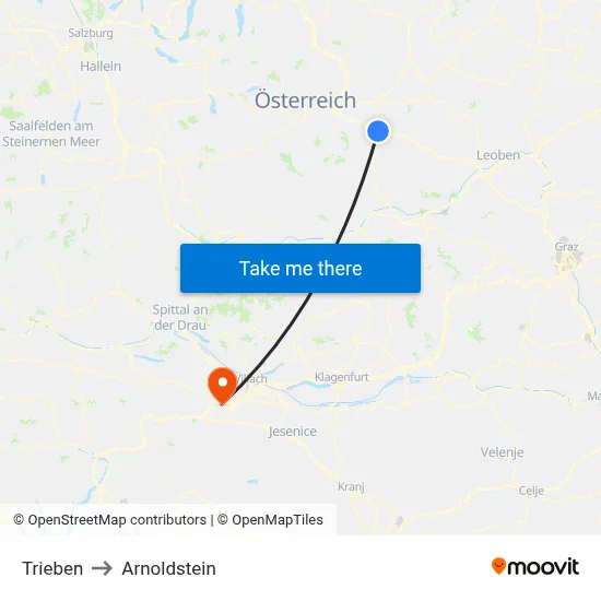 Trieben to Arnoldstein map