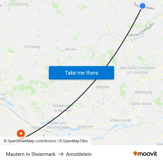 Mautern In Steiermark to Arnoldstein map