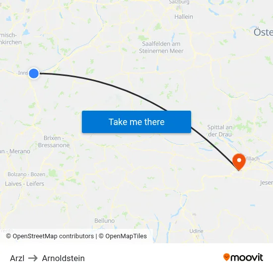 Arzl to Arnoldstein map