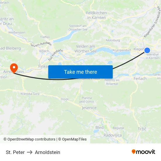 St. Peter to Arnoldstein map