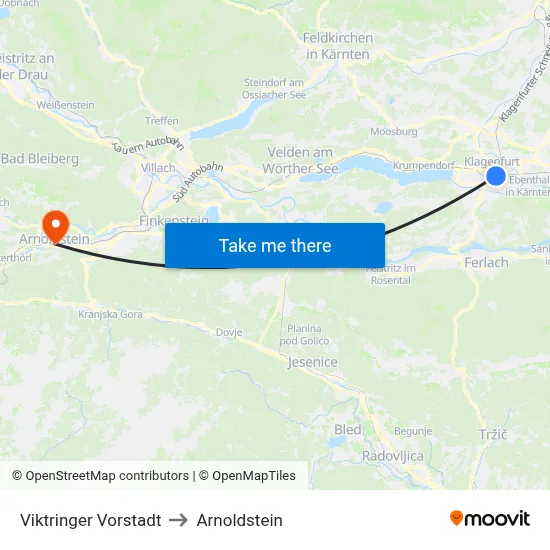 Viktringer Vorstadt to Arnoldstein map