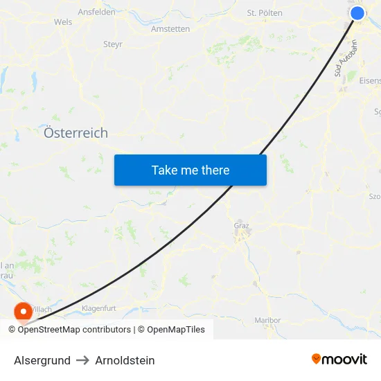 Alsergrund to Arnoldstein map