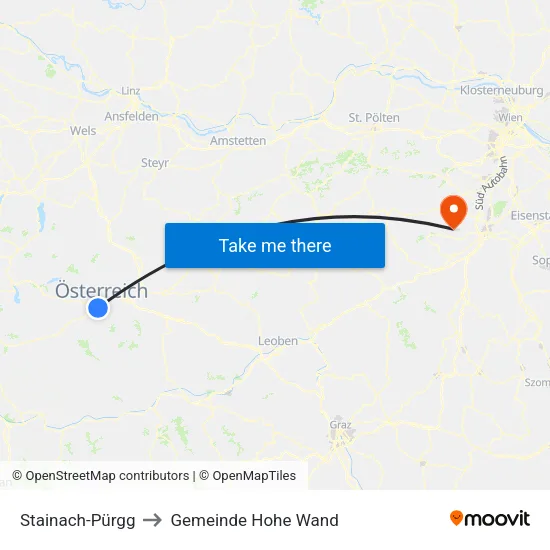 Stainach-Pürgg to Gemeinde Hohe Wand map