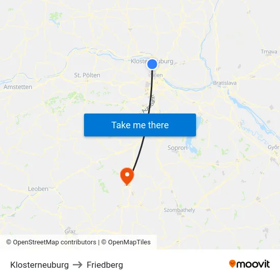 Klosterneuburg to Friedberg map