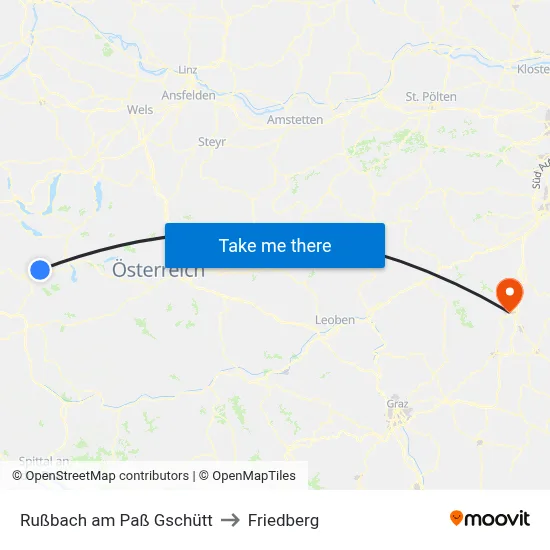 Rußbach am Paß Gschütt to Friedberg map