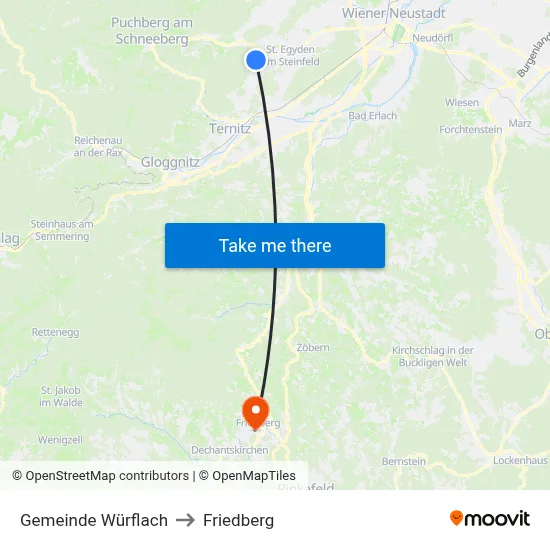 Gemeinde Würflach to Friedberg map