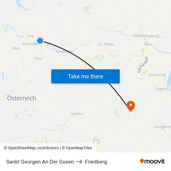 Sankt Georgen An Der Gusen to Friedberg map