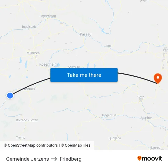 Gemeinde Jerzens to Friedberg map