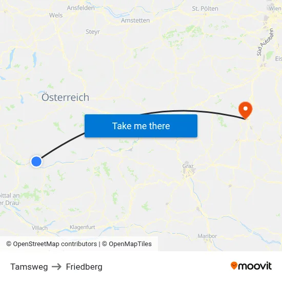 Tamsweg to Friedberg map