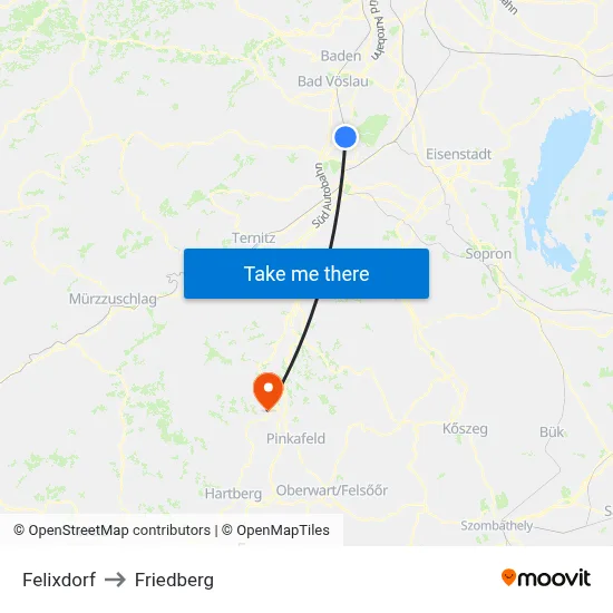 Felixdorf to Friedberg map