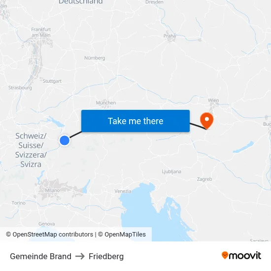 Gemeinde Brand to Friedberg map