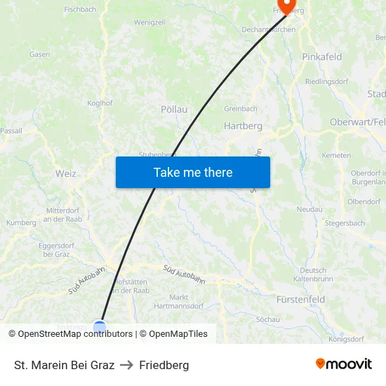 St. Marein Bei Graz to Friedberg map