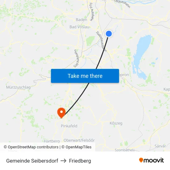 Gemeinde Seibersdorf to Friedberg map