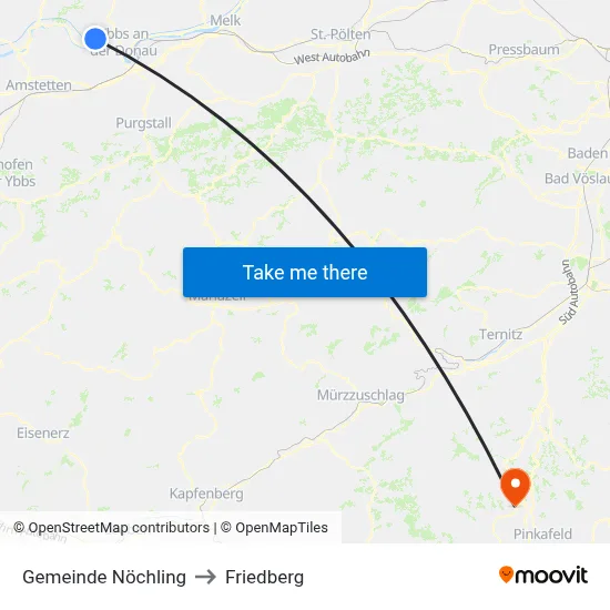 Gemeinde Nöchling to Friedberg map