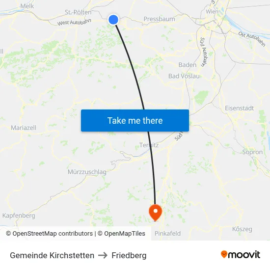 Gemeinde Kirchstetten to Friedberg map