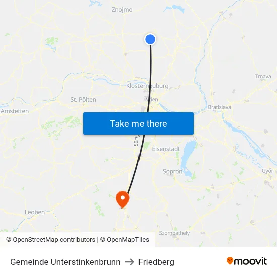 Gemeinde Unterstinkenbrunn to Friedberg map