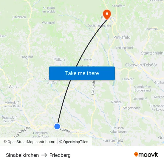 Sinabelkirchen to Friedberg map