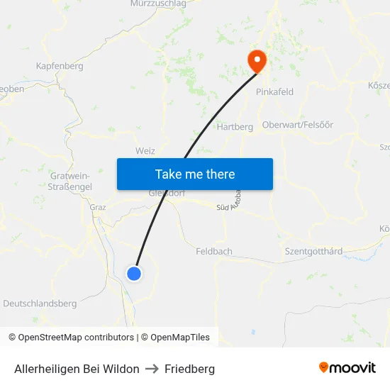 Allerheiligen Bei Wildon to Friedberg map
