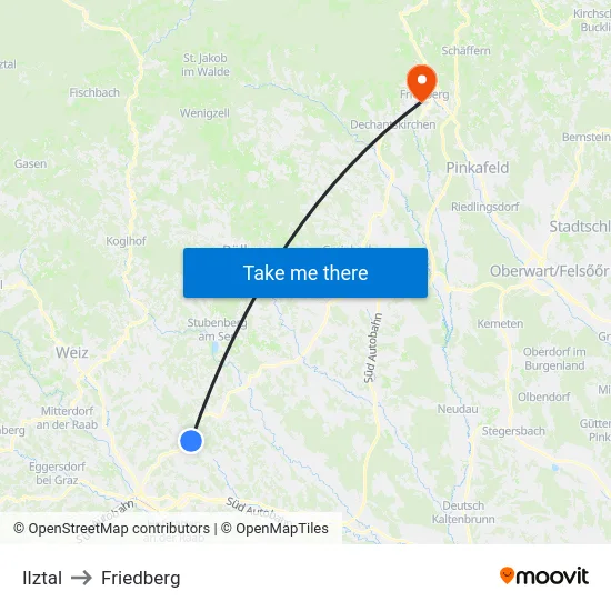 Ilztal to Friedberg map
