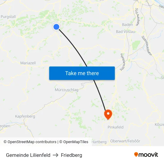 Gemeinde Lilienfeld to Friedberg map
