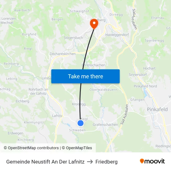 Gemeinde Neustift An Der Lafnitz to Friedberg map
