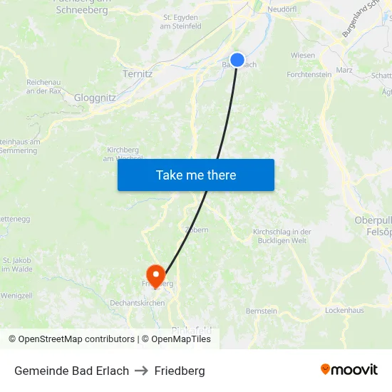 Gemeinde Bad Erlach to Friedberg map