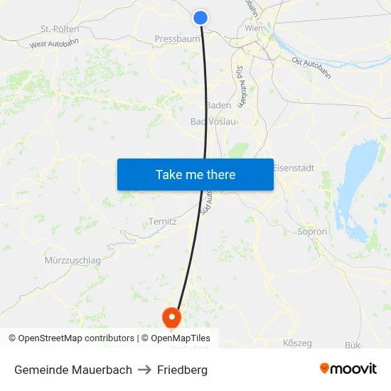 Gemeinde Mauerbach to Friedberg map