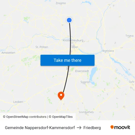 Gemeinde Nappersdorf-Kammersdorf to Friedberg map