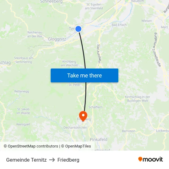 Gemeinde Ternitz to Friedberg map