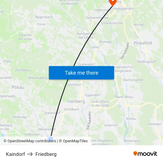 Kaindorf to Friedberg map