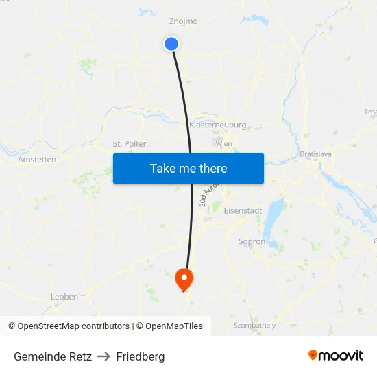 Gemeinde Retz to Friedberg map