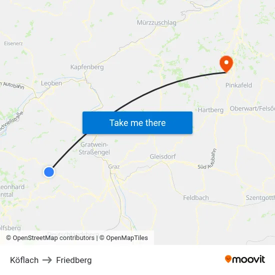 Köflach to Friedberg map