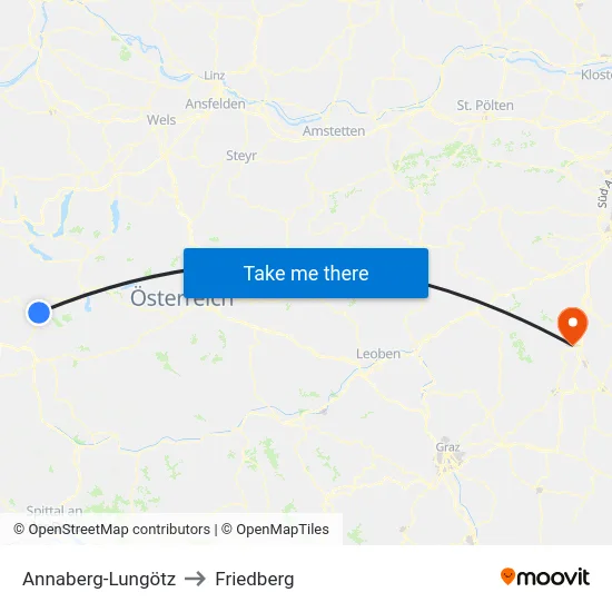 Annaberg-Lungötz to Friedberg map