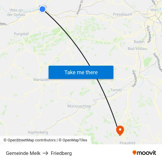 Gemeinde Melk to Friedberg map