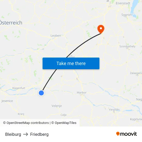Bleiburg to Friedberg map