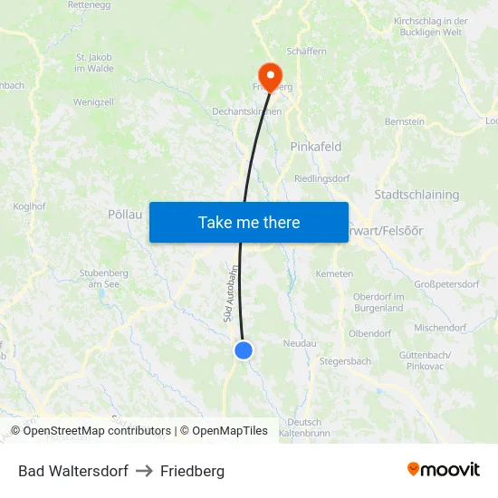 Bad Waltersdorf to Friedberg map