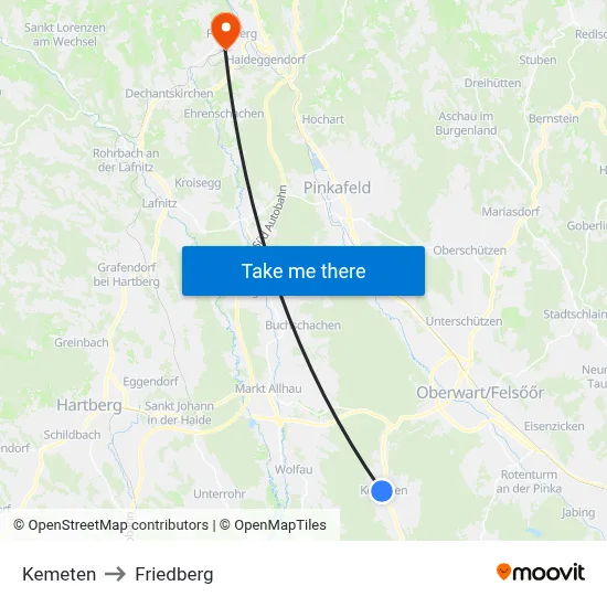 Kemeten to Friedberg map