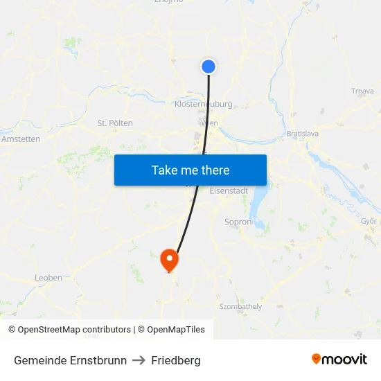 Gemeinde Ernstbrunn to Friedberg map