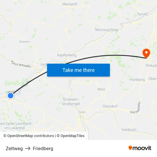 Zeltweg to Friedberg map