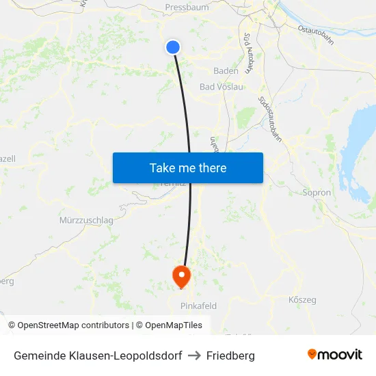 Gemeinde Klausen-Leopoldsdorf to Friedberg map