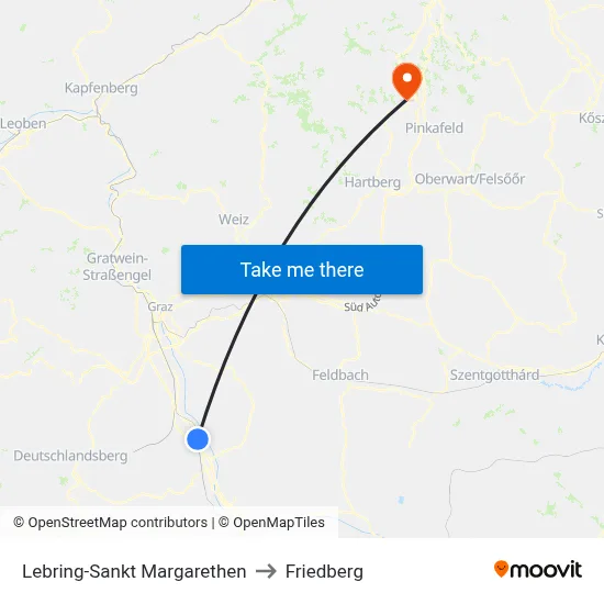 Lebring-Sankt Margarethen to Friedberg map