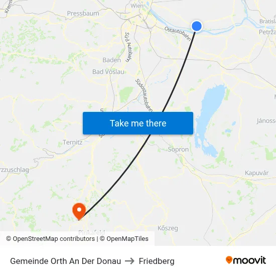 Gemeinde Orth An Der Donau to Friedberg map