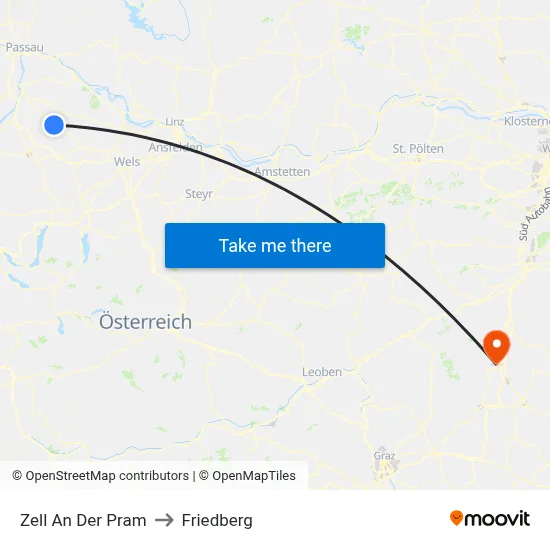 Zell An Der Pram to Friedberg map