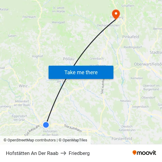 Hofstätten An Der Raab to Friedberg map